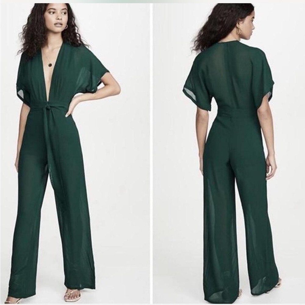 Reformation Deep V Plunge Green Jumpsuit